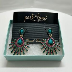 Park Lane, Turquoise and Fuschia Crystal Dangly Starburst Earrings, Studs, NIB